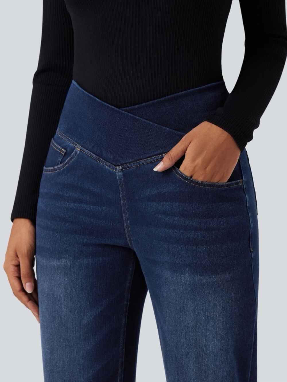 Halara Flex™ Crossover High Waisted Tummy Control Straight Leg Jeans PXL - Picture 3 of 5